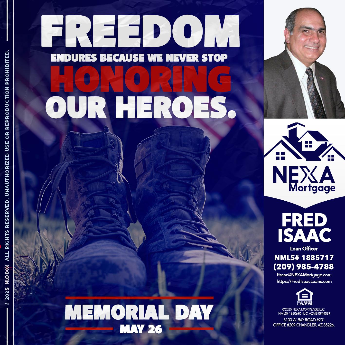 Memorial Day - Fred Isaac -Loan Officer
