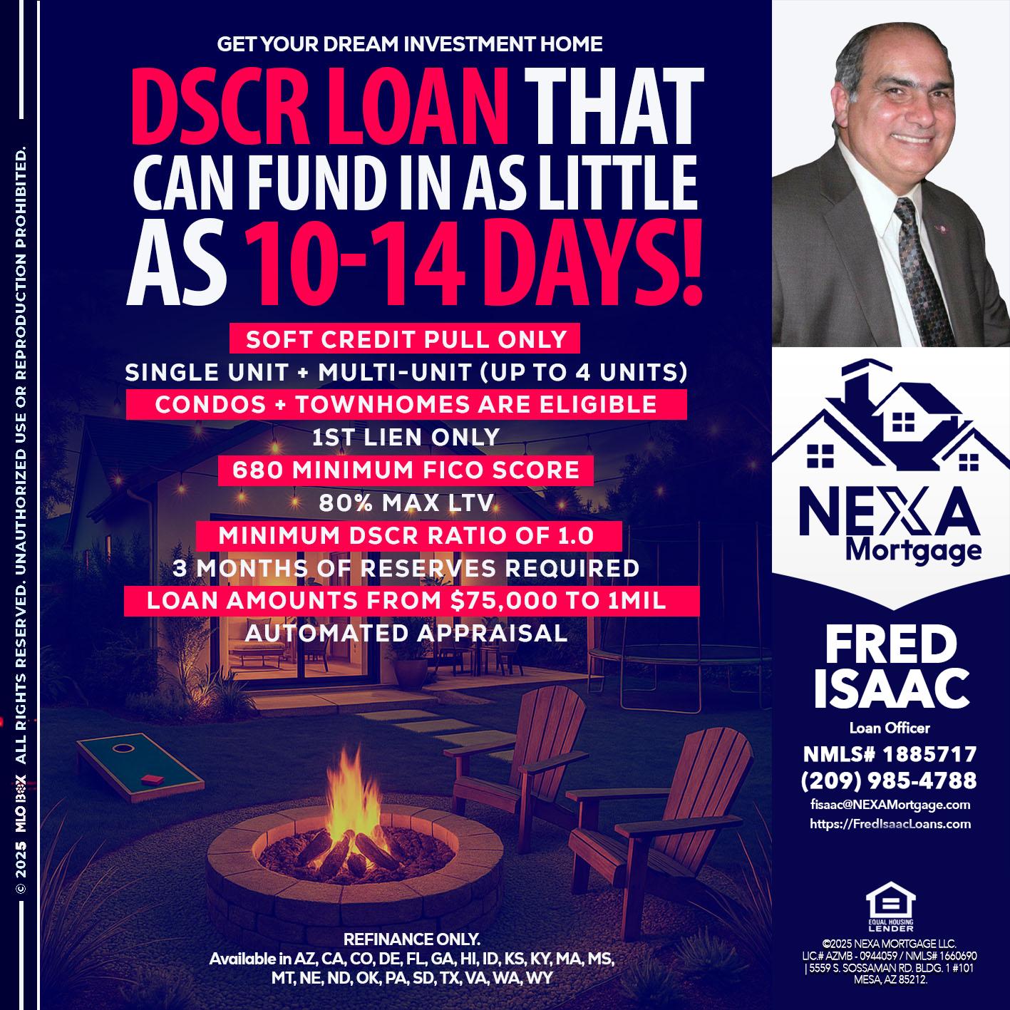 DSCR LOAN - Fred Isaac -Loan Officer
