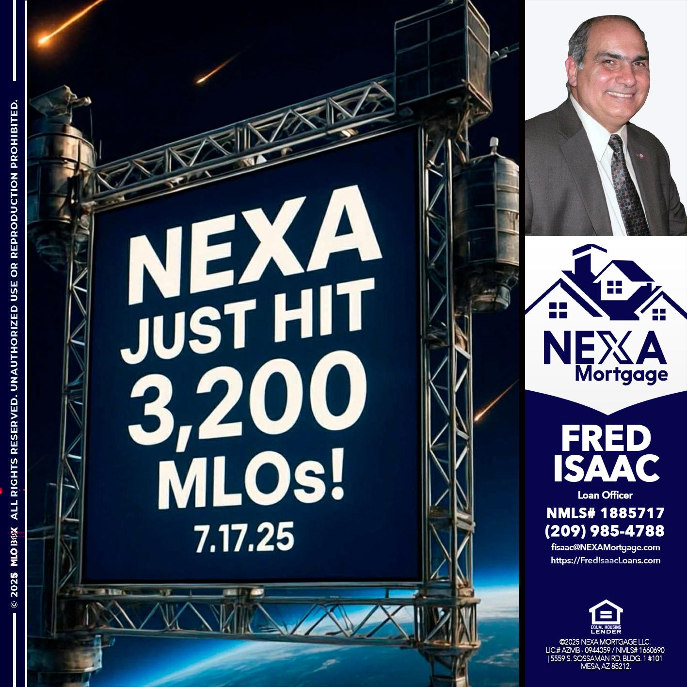 NEXA JUST HIT 3,200 - Fred Isaac -Loan Officer