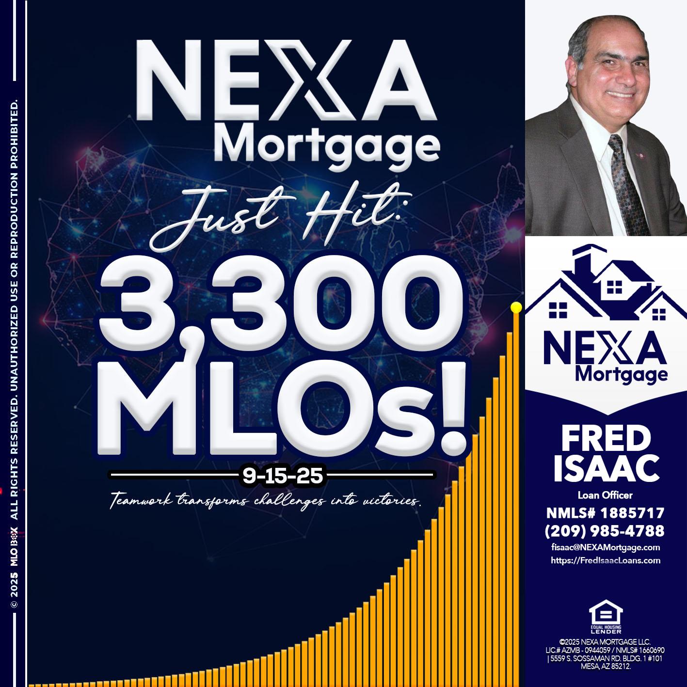 NEXA JUST HIT 3300 MLOS - Fred Isaac -Loan Officer