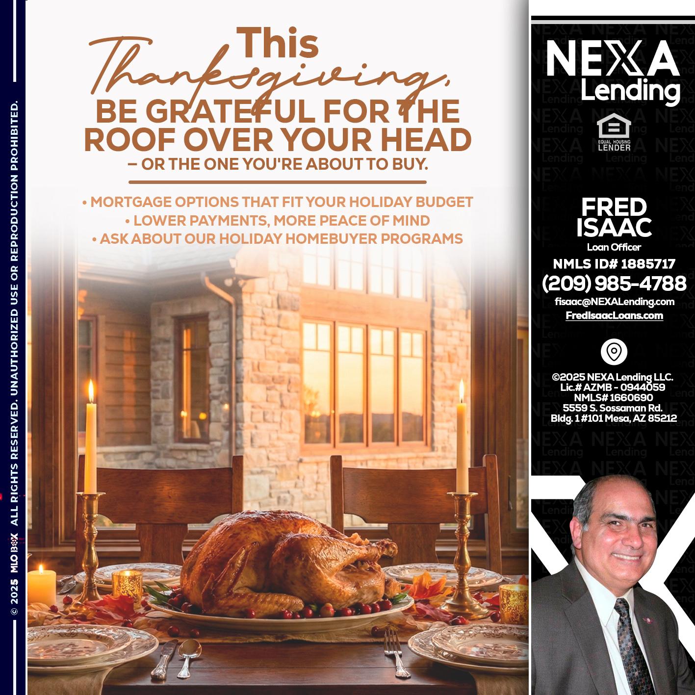 THIS THANKSGIVING - Fred Isaac -Loan Officer