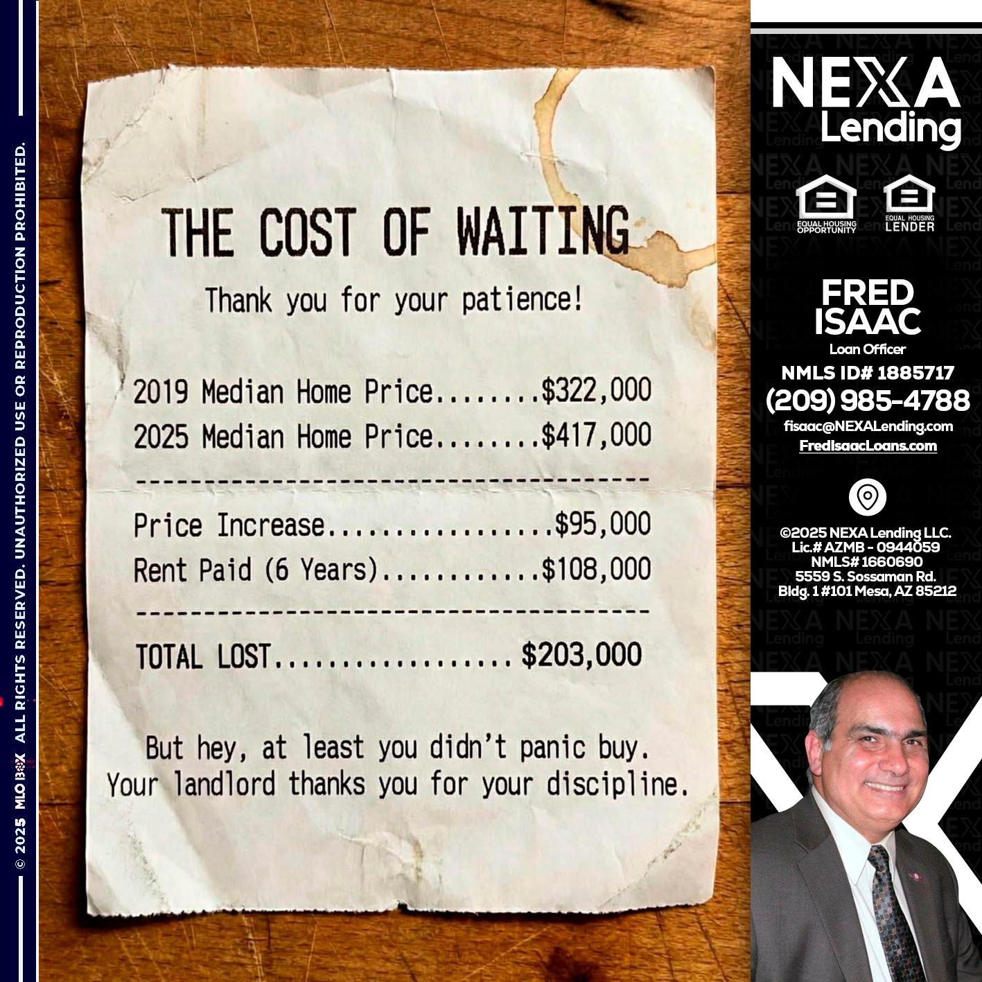 THE COST OF WAITING - Fred Isaac -Loan Officer