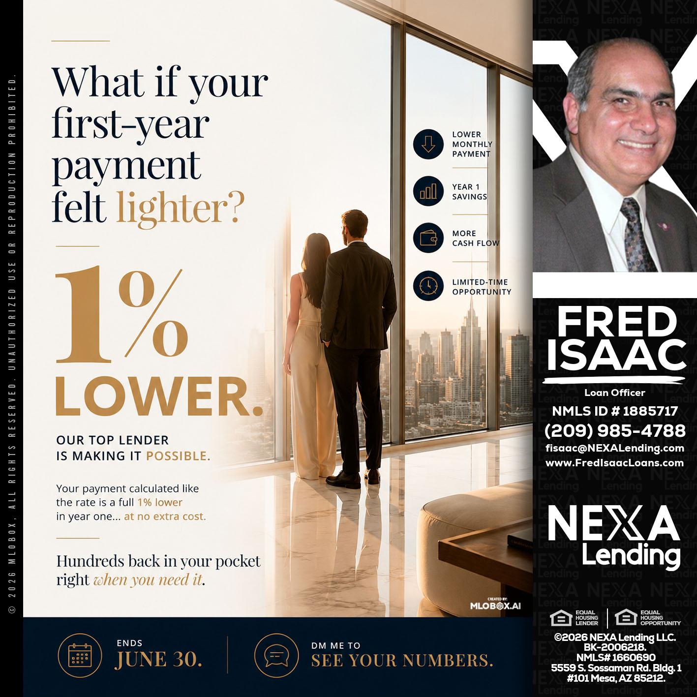 1% lower - Fred Isaac -Loan Officer