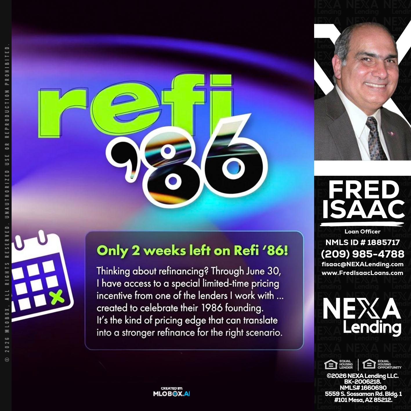 REFI 86 - Fred Isaac -Loan Officer