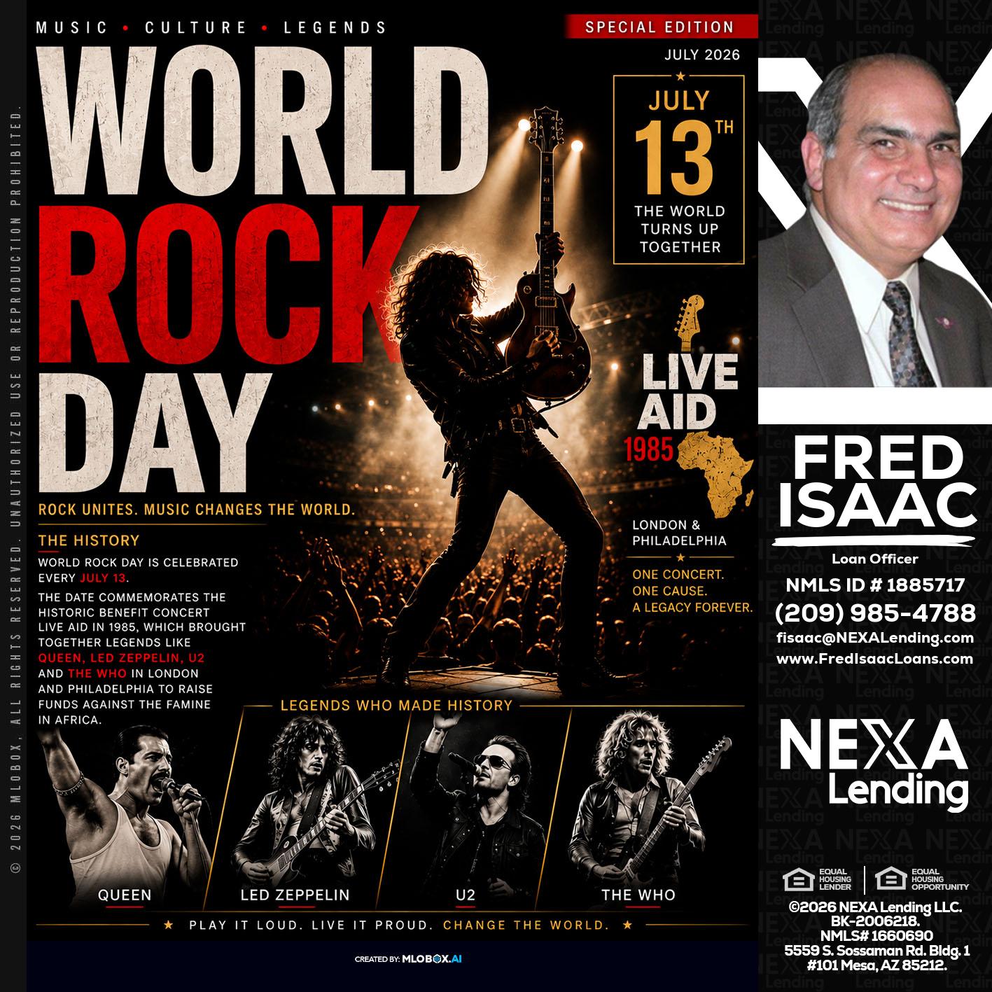 WORLD ROCK MUSIC DAY - Fred Isaac -Loan Officer