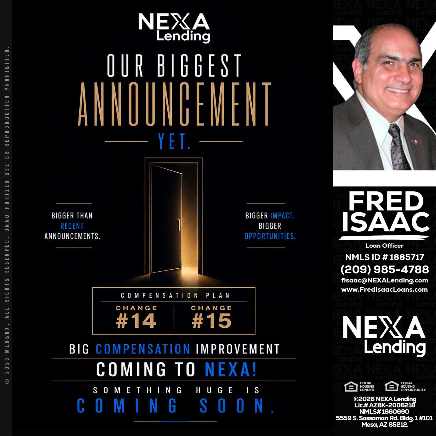 ANNOUNCEMENT - Fred Isaac -Loan Officer