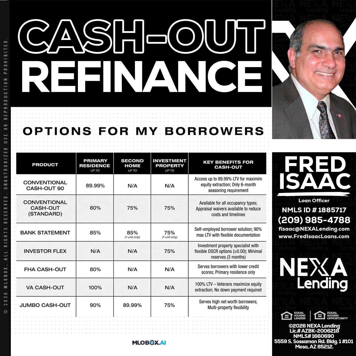 CASH OUT - Fred Isaac -Loan Officer